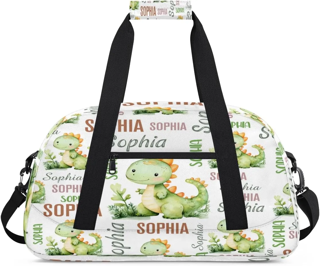 Personalized Dinosaurs Sports Duffel Bag for Women Men, Custom Travel Gym Bags Birthday Gifts with Name, Dinosaurs Overnight Weekender Bag