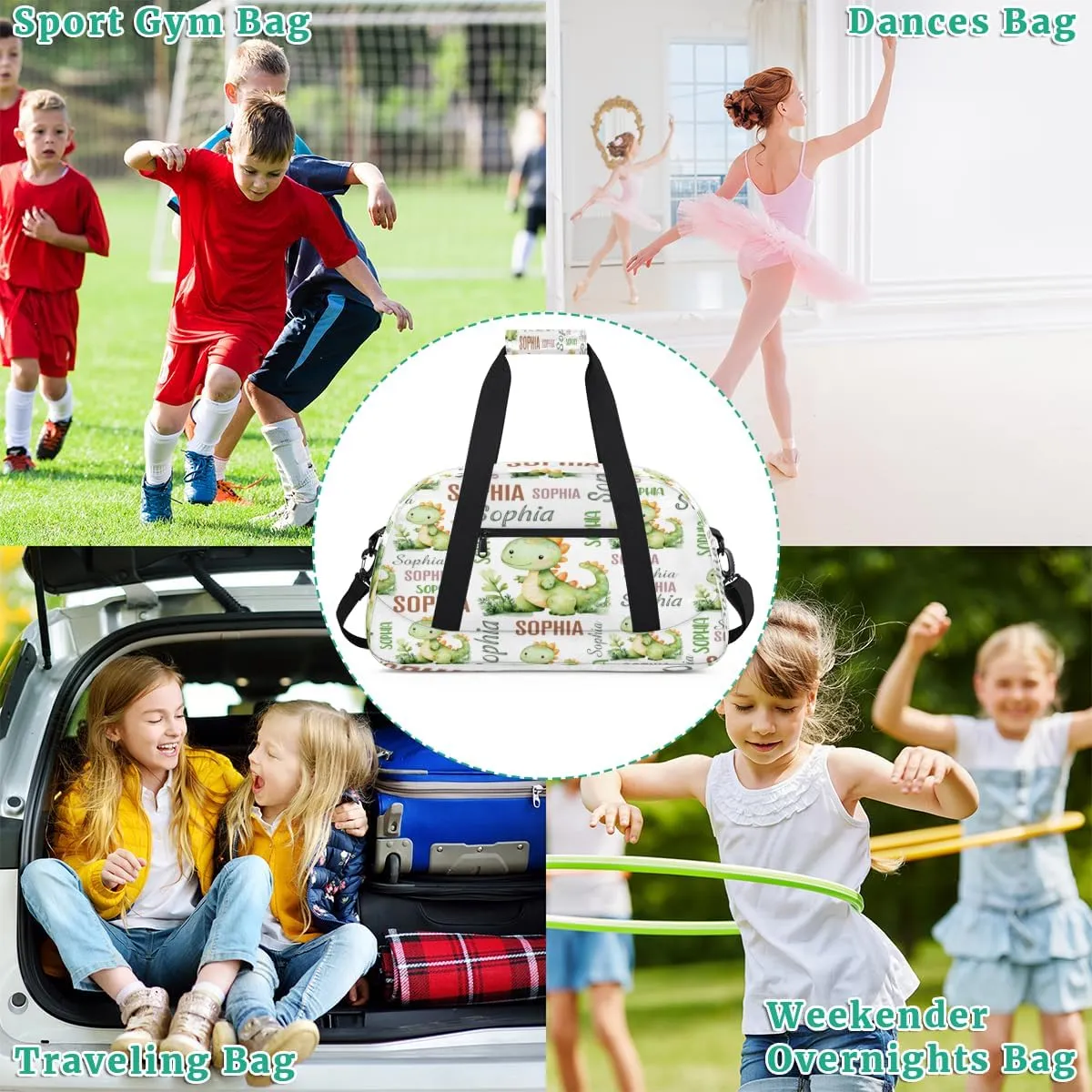 Personalized Dinosaurs Sports Duffel Bag for Women Men, Custom Travel Gym Bags Birthday Gifts with Name, Dinosaurs Overnight Weekender Bag