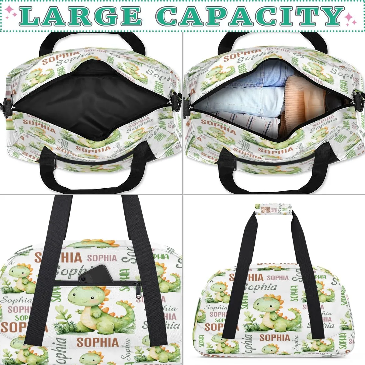Personalized Dinosaurs Sports Duffel Bag for Women Men, Custom Travel Gym Bags Birthday Gifts with Name, Dinosaurs Overnight Weekender Bag