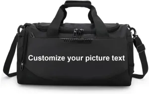 Personalized Duffle Bag with Customized Image Text Gym Bag for Women Men with Shoes Compartment (black)
