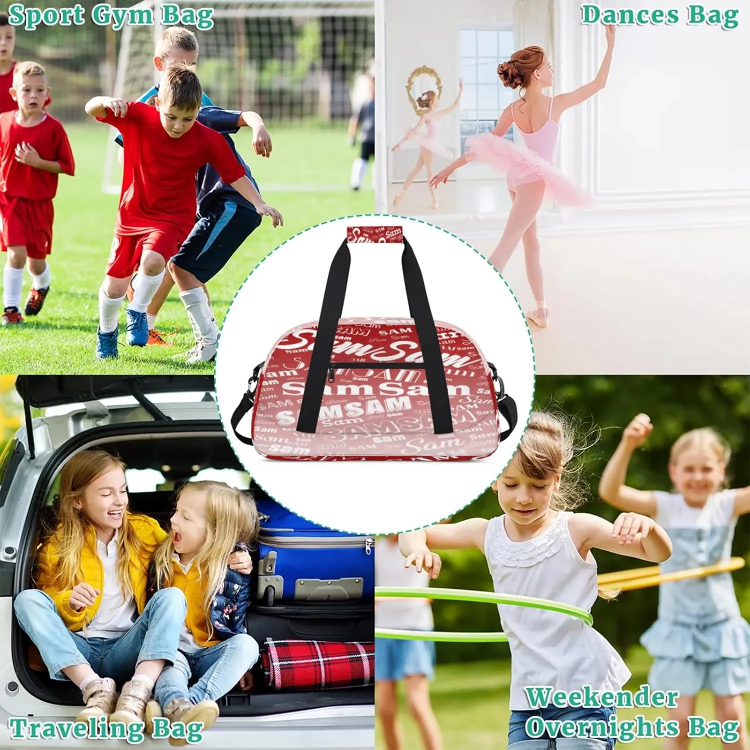 Personalized Name Gym Duffel Bag, Custom Sport Duffle Bags, Custom Overnight Weekender Bag Travel Bag for Dance Cheer Gymnastics Swimming, Deep Red Gradient