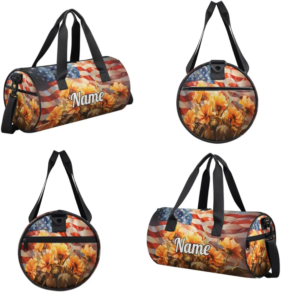 Personalized Sport Gym Bag Dance Duffle Ballet Bag Overnight Travel Sleepover Bags Swimming Hiking Camping, 4th of July Flower Pattern