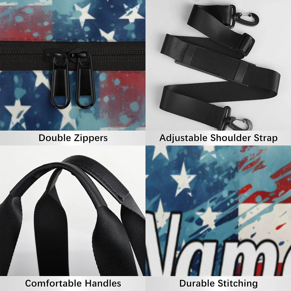 Personalized Sport Gym Bag Dance Duffle Ballet Bag Overnight Travel Sleepover Bags Swimming Hiking Camping, American Flag