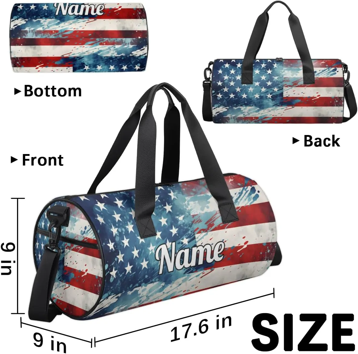 Personalized Sport Gym Bag Dance Duffle Ballet Bag Overnight Travel Sleepover Bags Swimming Hiking Camping, American Flag