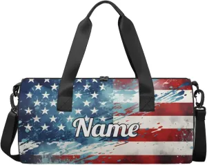Personalized Sport Gym Bag Dance Duffle Ballet Bag Overnight Travel Sleepover Bags Swimming Hiking Camping, American Flag