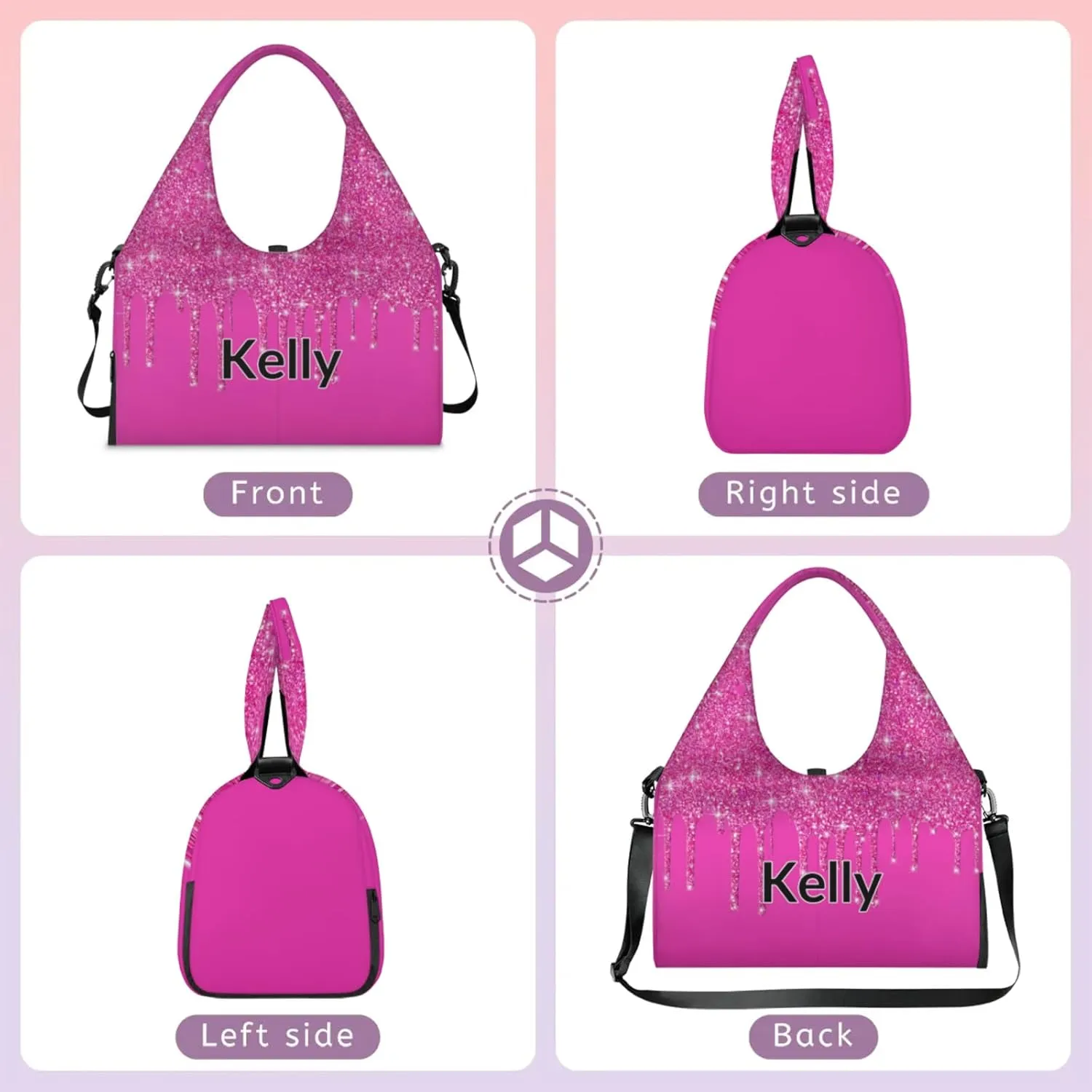 Personalized Yoga Mat Bag with Name Shoe Compartment, Water Fluid Glittering Travel Tote Sport Gym Duffel Bag