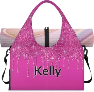 Personalized Yoga Mat Bag with Name Shoe Compartment, Water Fluid Glittering Travel Tote Sport Gym Duffel Bag