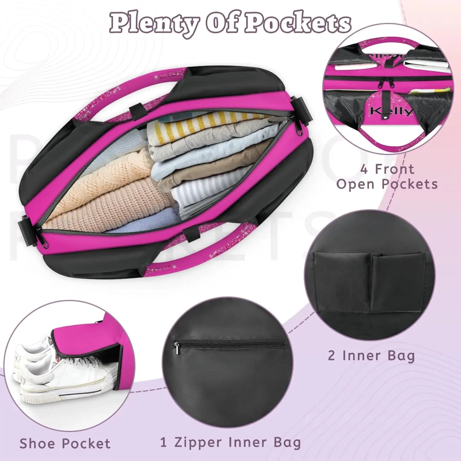 Personalized Yoga Mat Bag with Name Shoe Compartment, Water Fluid Glittering Travel Tote Sport Gym Duffel Bag