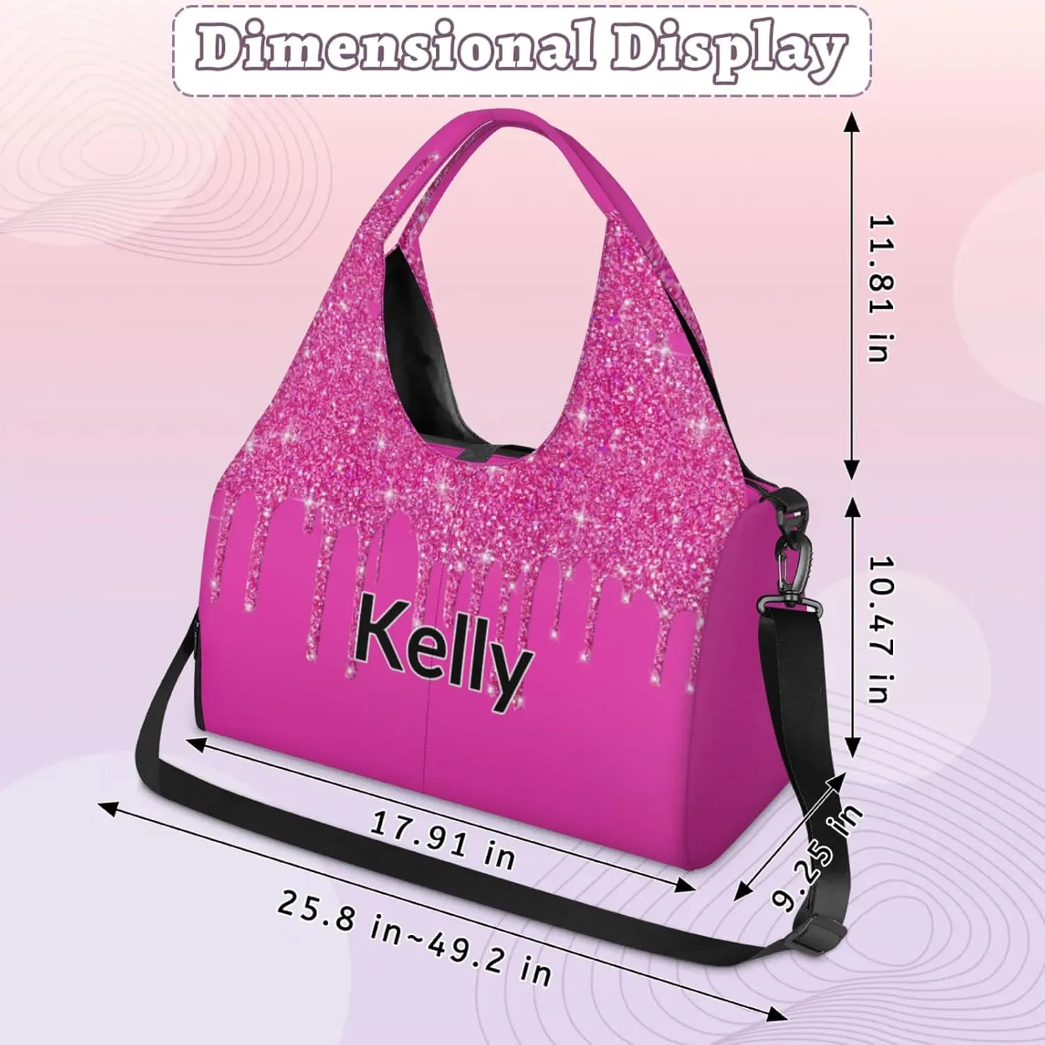 Personalized Yoga Mat Bag with Name Shoe Compartment, Water Fluid Glittering Travel Tote Sport Gym Duffel Bag
