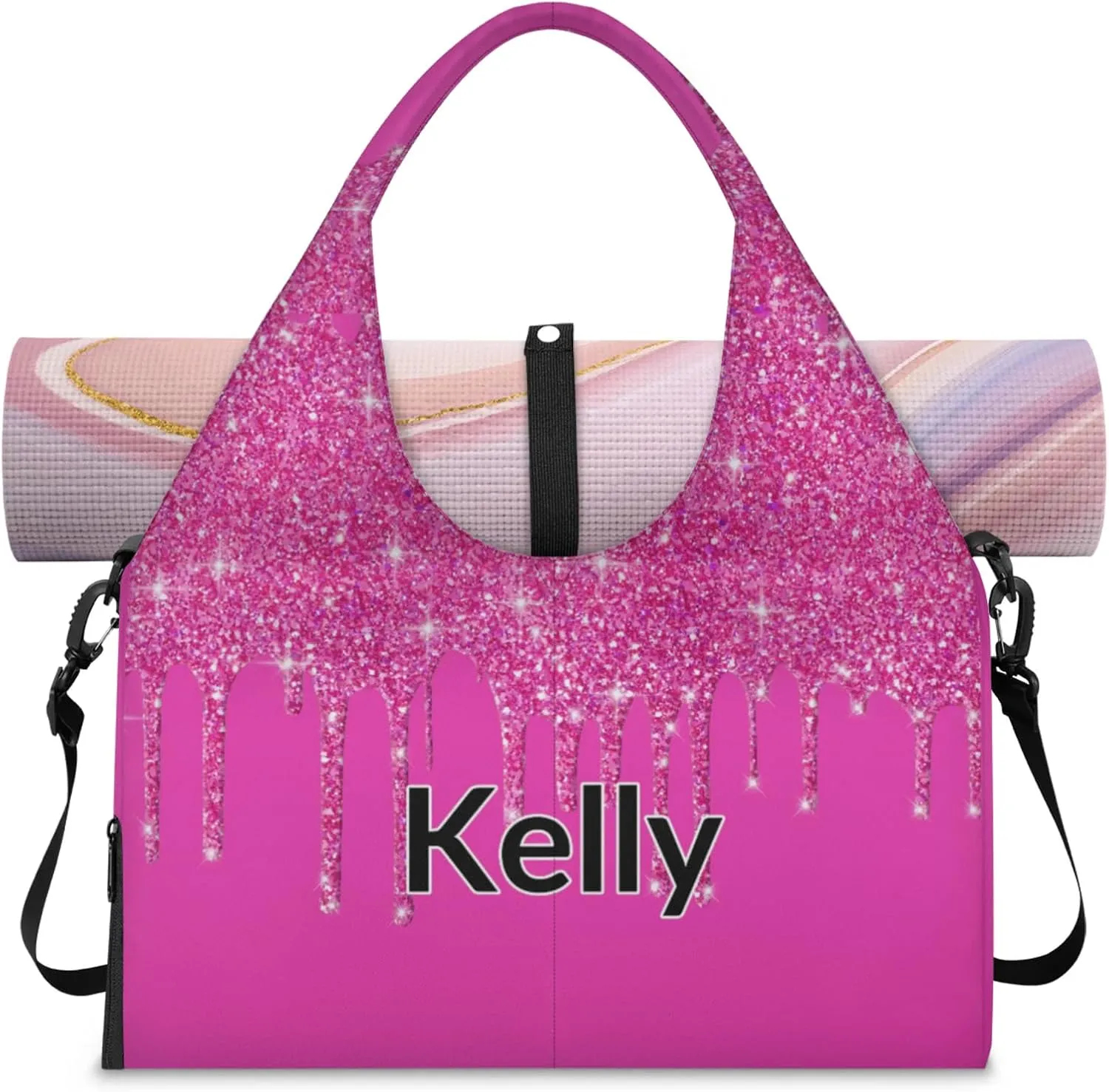 Personalized Yoga Mat Bag with Name Shoe Compartment, Water Fluid Glittering Travel Tote Sport Gym Duffel Bag