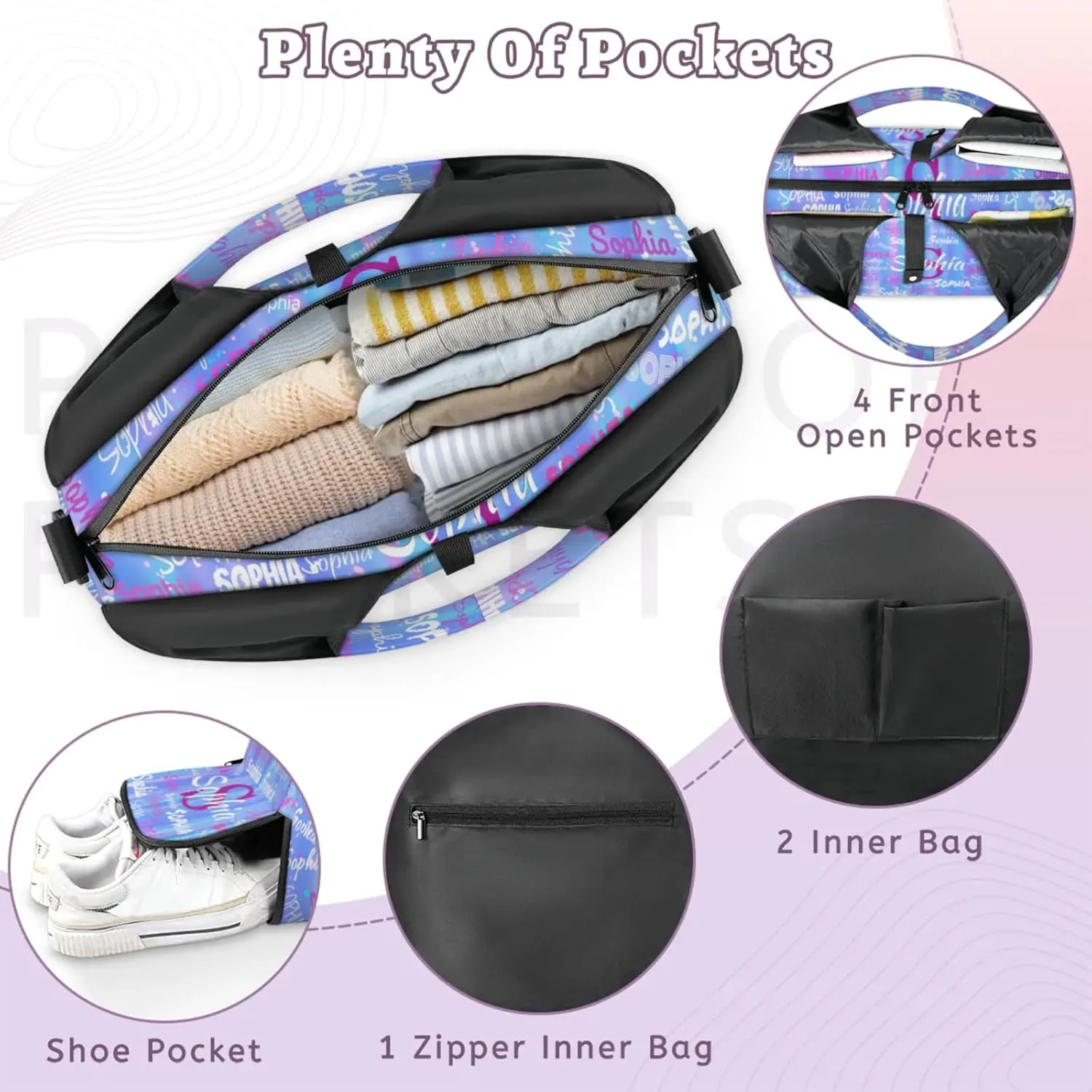 Personalized Yoga Mat Bag with Shoe Compartment, Initial Letter Name Travel Weekender Tote Sport Gym Duffel Bag