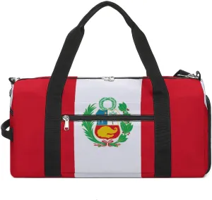 Peru Peruvian Flag Gym Sport Bag Travel Duffel Bags Tote with Shoe Compartment Water Resistant Pouch Unisex