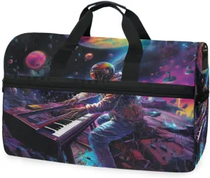 Piano Cosmonaut Astronaut Travel Duffel Bag Luggage Sports Gym Bags With Shoes Compartment Large Capacity Lightweight Duffle Bag For Men Women