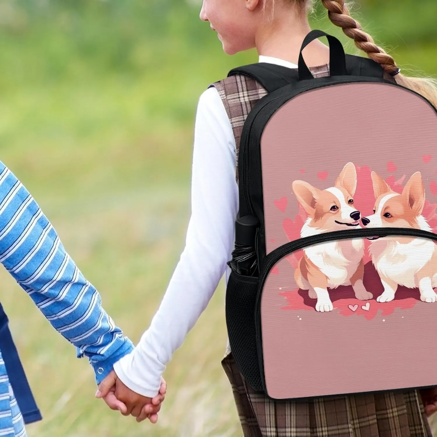 Pink Elementary Middle School Backpack Personalized Funny Dogs Bookbag Primary School Daypack Students Knapsack for Teens Girls Boys
