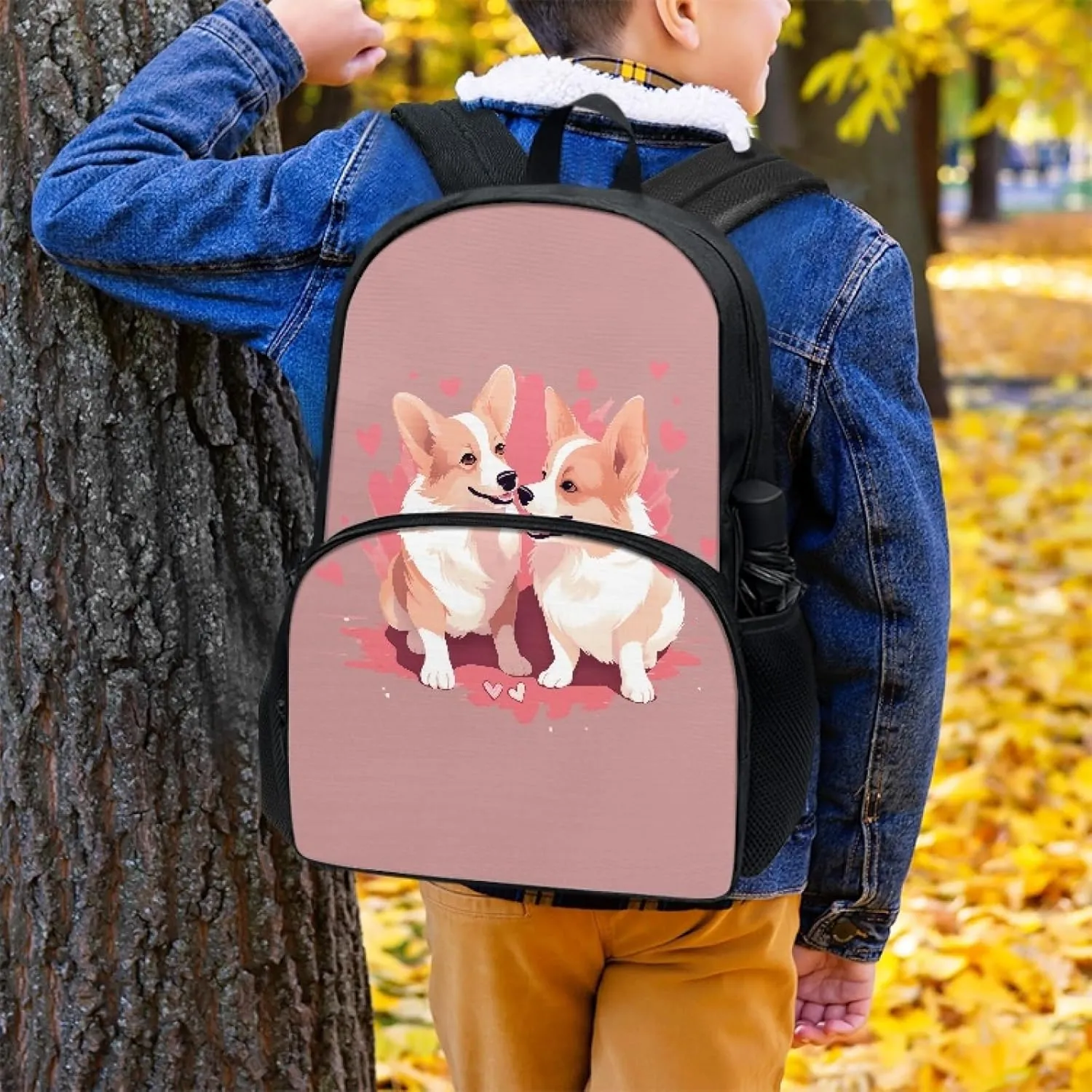 Pink Elementary Middle School Backpack Personalized Funny Dogs Bookbag Primary School Daypack Students Knapsack for Teens Girls Boys