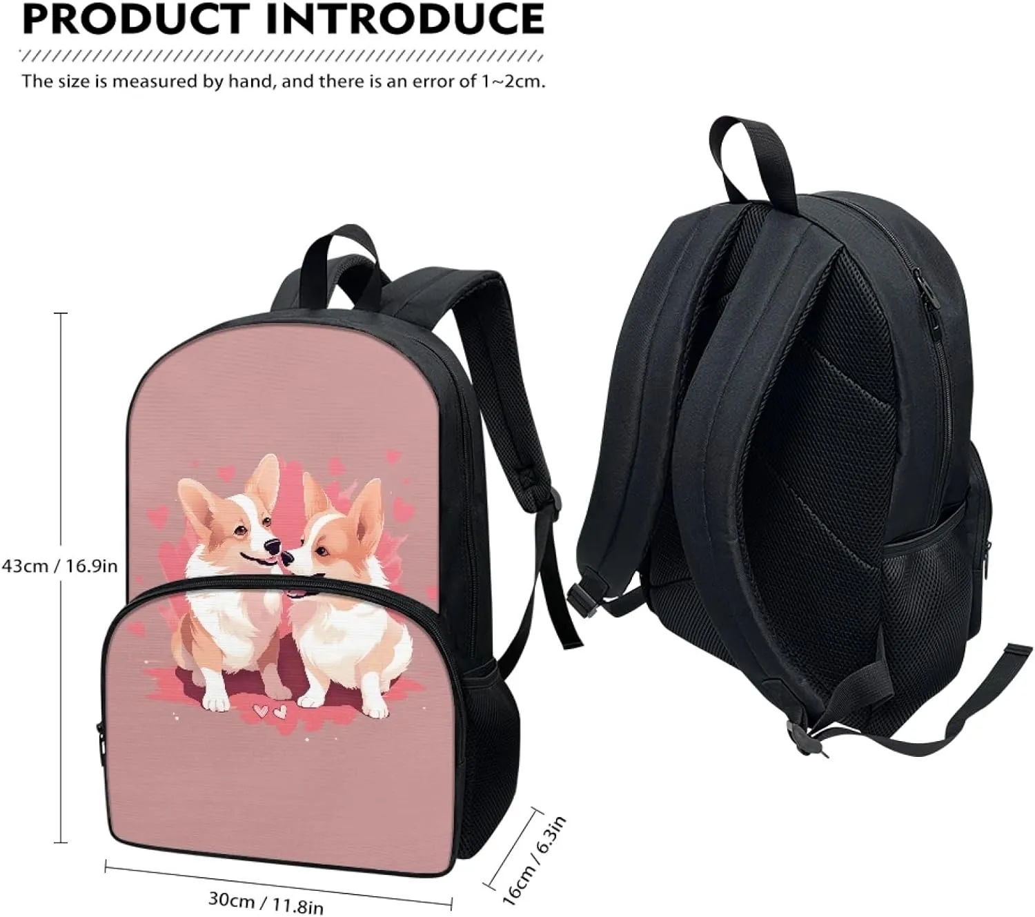 Pink Elementary Middle School Backpack Personalized Funny Dogs Bookbag Primary School Daypack Students Knapsack for Teens Girls Boys
