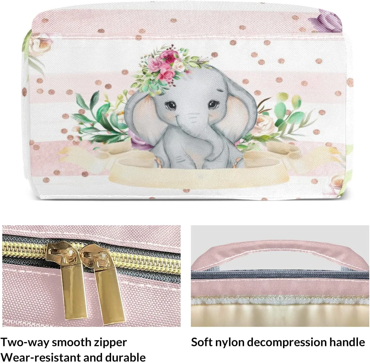 Pink Floral Elephant Stripe Personalized Diaper Bag Backpack Name Custom Mommy Nappy Baby Bag Daypack for Mom Dad Gifts