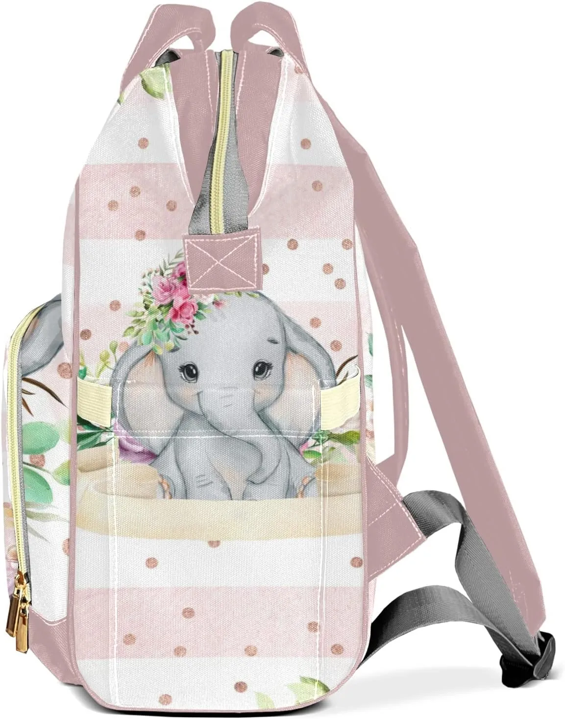 Pink Floral Elephant Stripe Personalized Diaper Bag Backpack Name Custom Mommy Nappy Baby Bag Daypack for Mom Dad Gifts