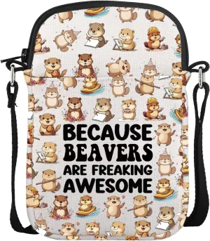 POFULL Beaver Gift Beavers Theme Inspirational Gift Animal Lovers Gift Because Beaver Are Freaking Awesome Crossbody Bag