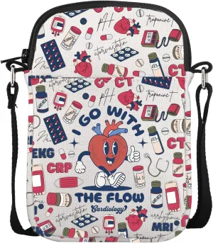 POFULL Cardiology Gift Heart Doctor Gift Heart Anatomy Cardiology Gift I Go With The Flow Cardiologist Crossbody Bag