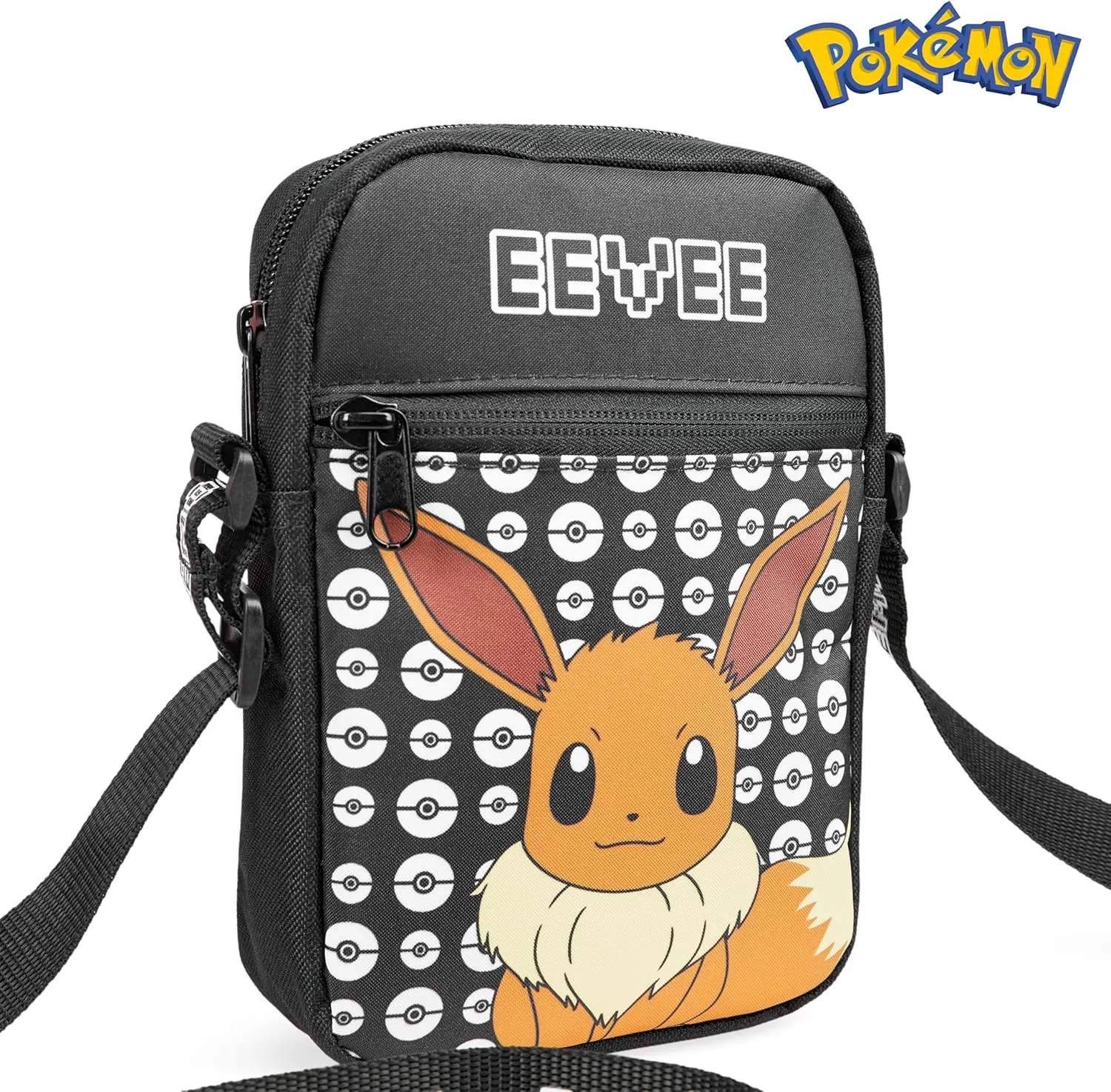Pokemon Shoulder Bag Cross Body Bag for Kids - Adjustable Strap Kids Pikachu Small Travel Bag - Gamer Gifts (Black Eevee)