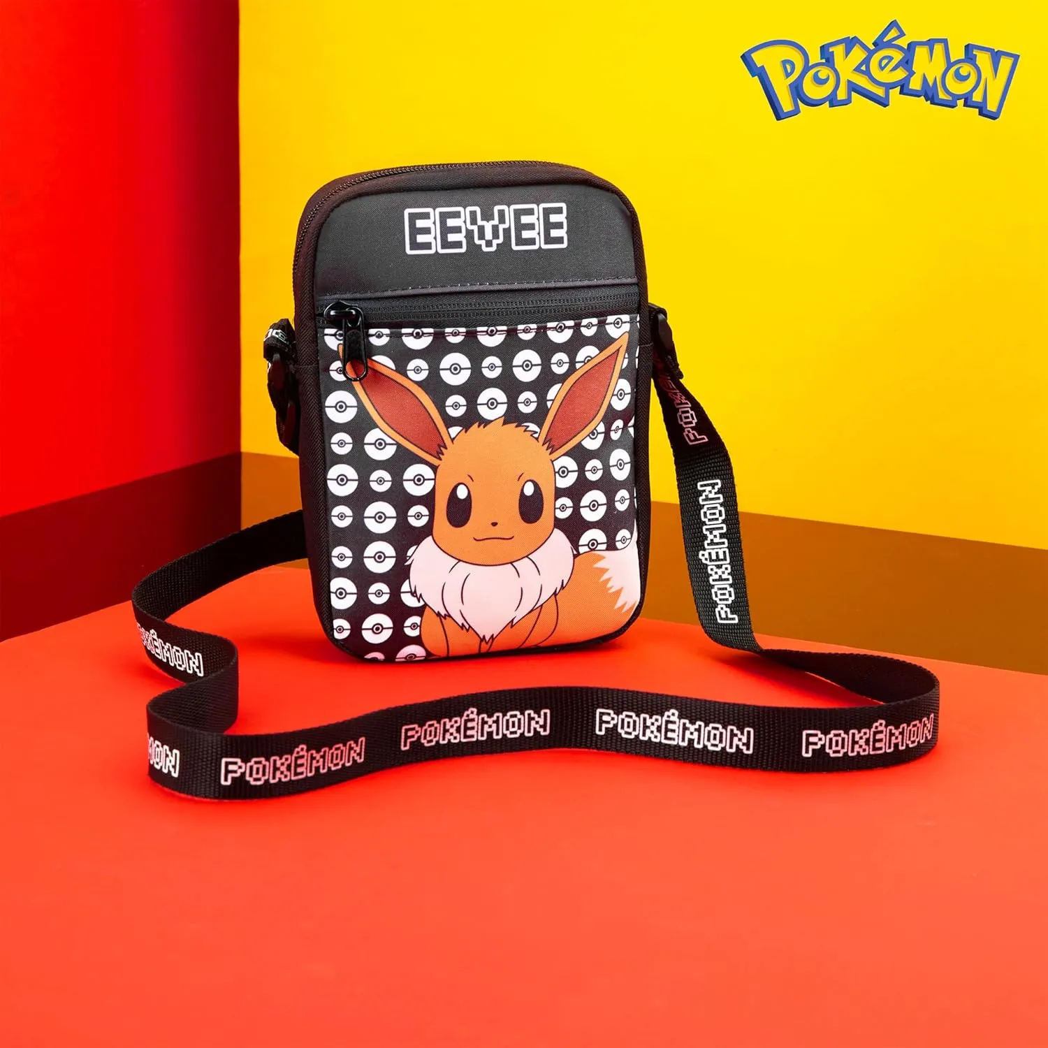 Pokemon Shoulder Bag Cross Body Bag for Kids - Adjustable Strap Kids Pikachu Small Travel Bag - Gamer Gifts (Black Eevee)