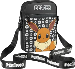 Pokemon Shoulder Bag Cross Body Bag for Kids - Adjustable Strap Kids Pikachu Small Travel Bag - Gamer Gifts (Black Eevee)
