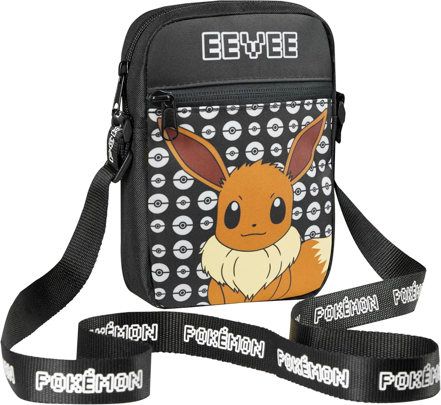Pokemon Shoulder Bag Cross Body Bag for Kids - Adjustable Strap Kids Pikachu Small Travel Bag - Gamer Gifts (Black Eevee)