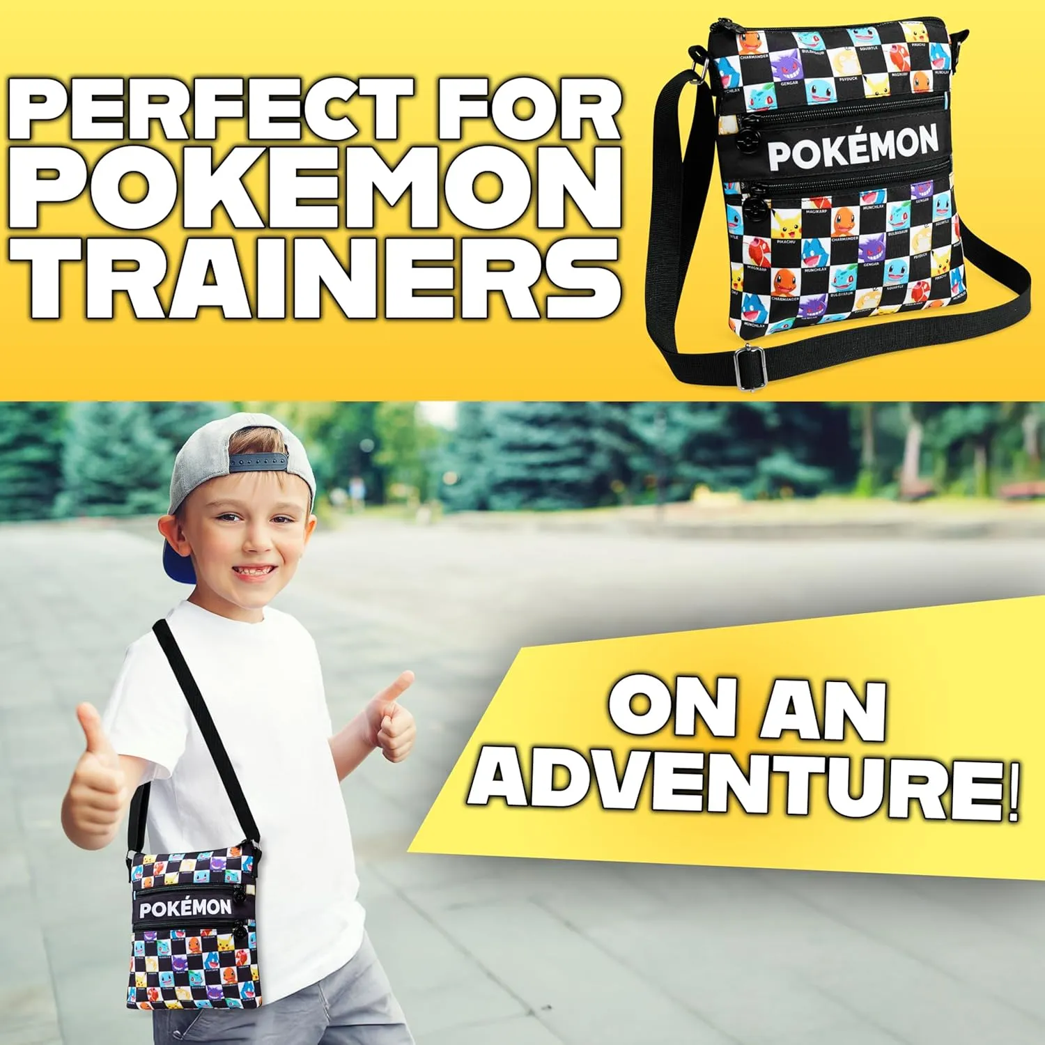 Pokemon Shoulder Bag for Kids Teens Crossbody Bag Pikachu Small Bag Anime Gifts (Black/Multi, 10.23x8.66x1.37inch)