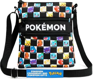 Pokemon Shoulder Bag for Kids Teens Crossbody Bag Pikachu Small Bag Anime Gifts (Black/Multi, 10.23x8.66x1.37inch)