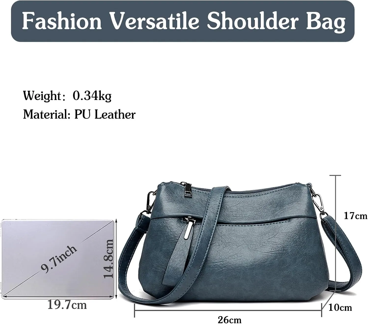 PORRASSO Elegant Crossbody Bag Women Shoulder Bag Handbag Ladies Satchel Messenger Bag for Dating Travel Daily Use Blue