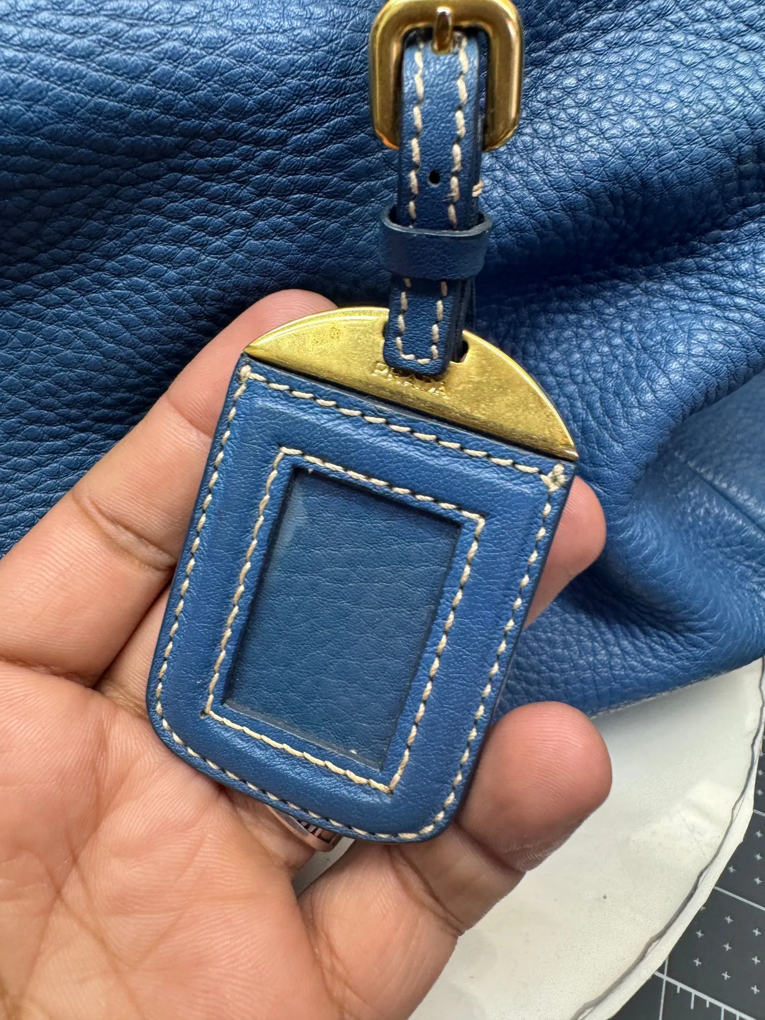 Prada Blue Vitello Daino Leather Bag