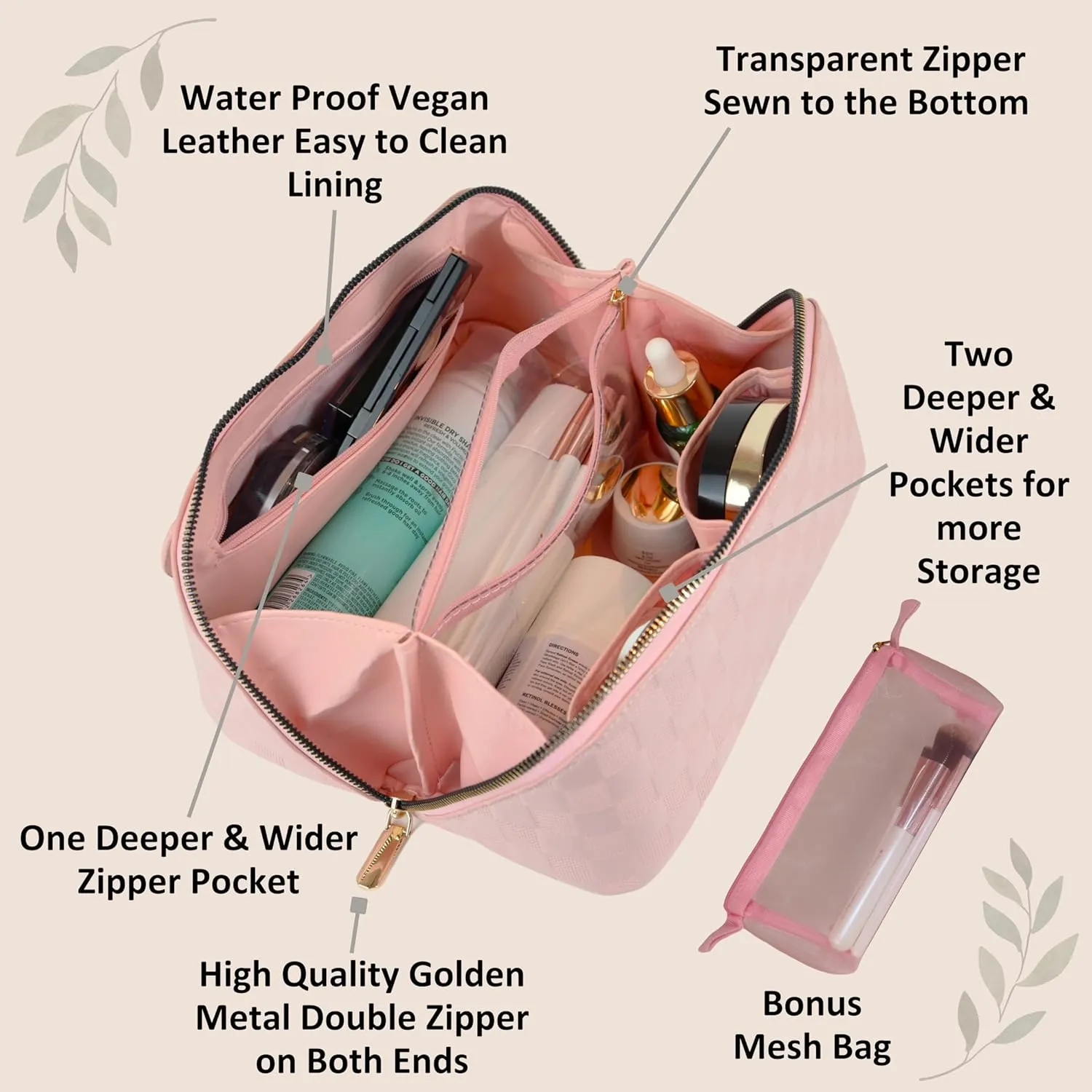 Premium Makeup Bag, Travel Toiletry Bag Set, Ideal Toiletry Bag for Women and Travel Essentials, great Makeup Bag Set, Beach Essentials, Cruise Ship Essentials, Road Trip Essentials.