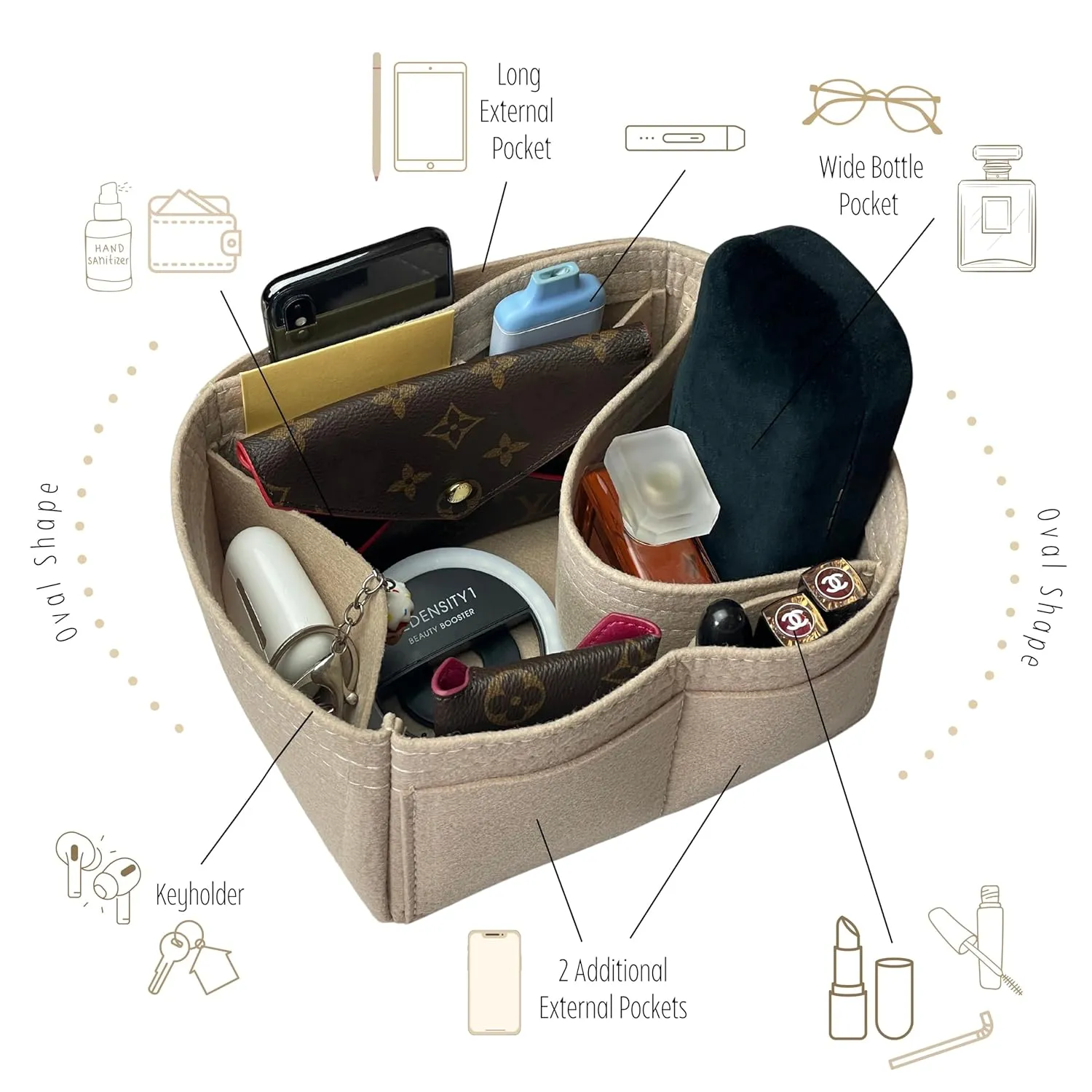 Premium Purse Organizer compatible with Goyard Petit Flot Bucket Bag Organizer, fits PM Petit Float Insert, 2mm Thick Premium Felt Snug Sturdy (For Petit Flot PM, Mint)