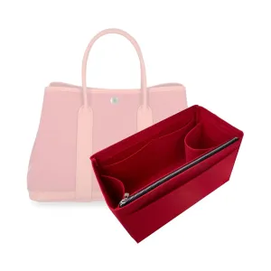 Premium Purse Organizer compatible with Hermes Garden Party 36 Insert, Garden Party 30 Insert, Handmade 2mm Thick Felt Snug Sturdy Gold Zipper (For Garden Party 36, Tea)