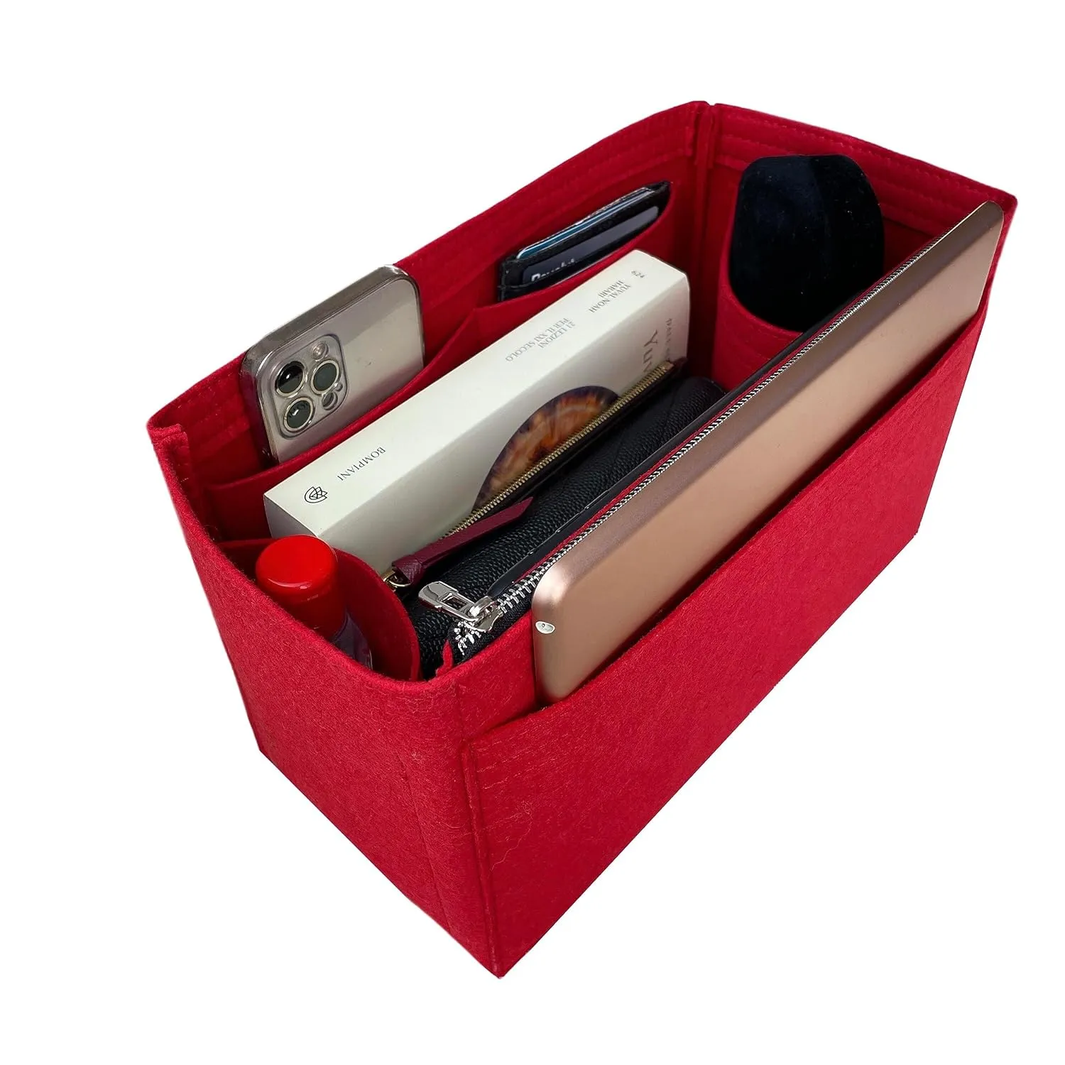 Premium Purse Organizer compatible with Hermes Garden Party 36 Insert, Garden Party 30 Insert, Handmade 2mm Thick Felt Snug Sturdy Gold Zipper (For Garden Party 36, Tea)