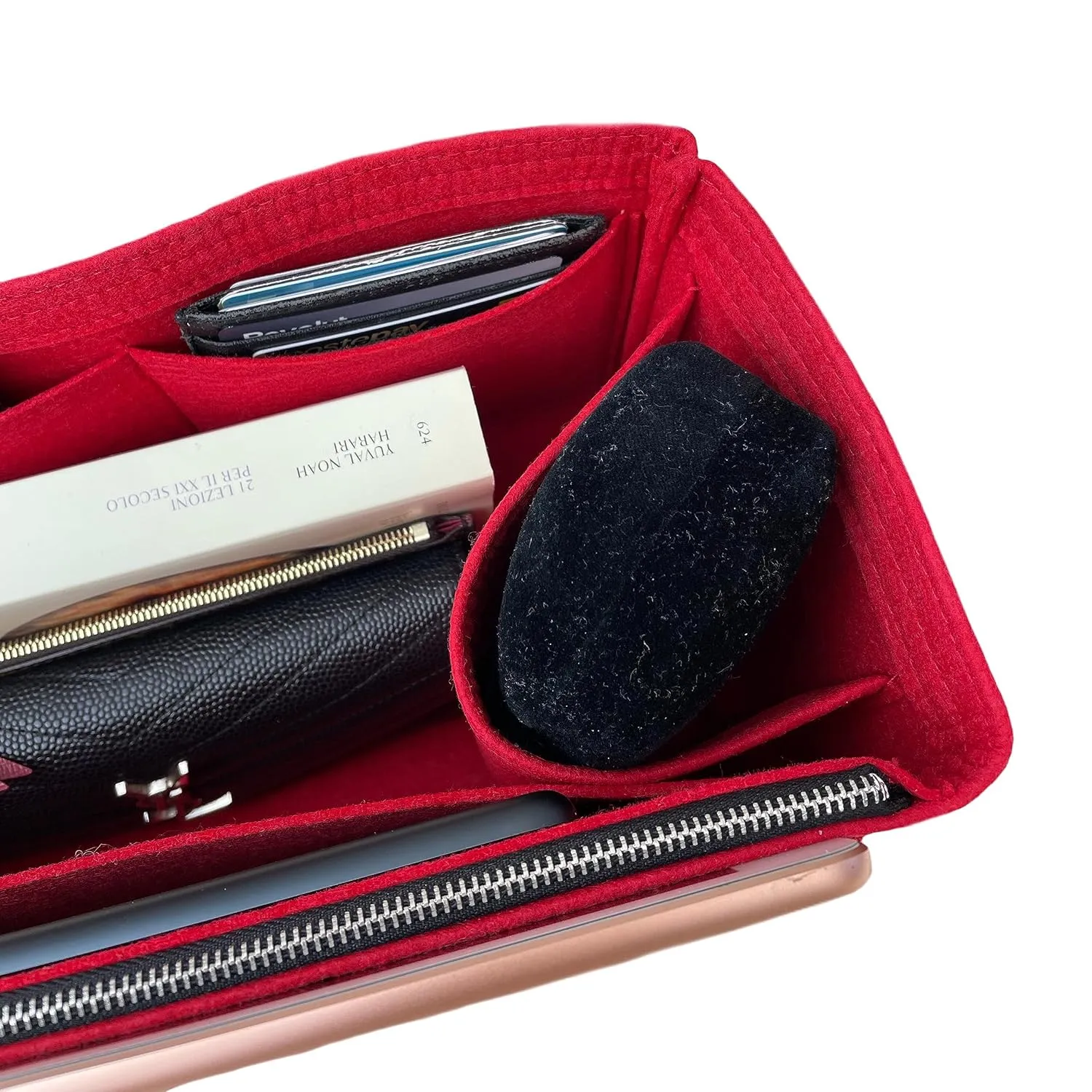 Premium Purse Organizer fits Garden Party 30 Insert, Garden Party 36 Insert, Garden Party Tote Bag Organizer, Handmade 2mm Thick Felt Snug Sturdy Gold Zipper (For Garden Party 30, Black)
