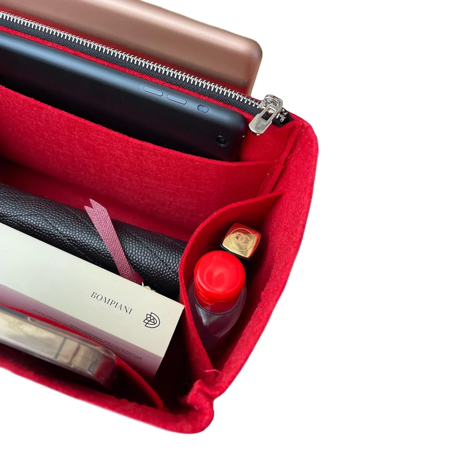 Premium Purse Organizer fits Garden Party 30 Insert, Garden Party 36 Insert, Garden Party Tote Bag Organizer, Handmade 2mm Thick Felt Snug Sturdy Gold Zipper (For Garden Party 30, Black)