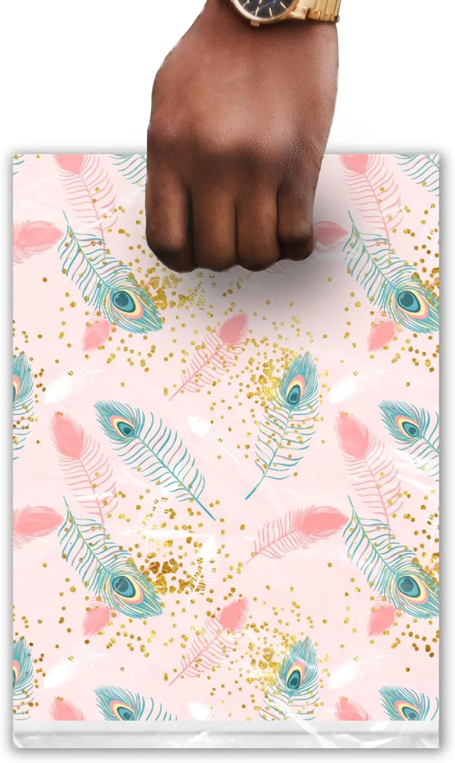 Pro Supply Global 9x12 100 Count Pink Peacock Designer Retail Boutique Merchandise Bags with Die Cut Handles Premium Printed Shopping Bags For Small Business Shop Owners