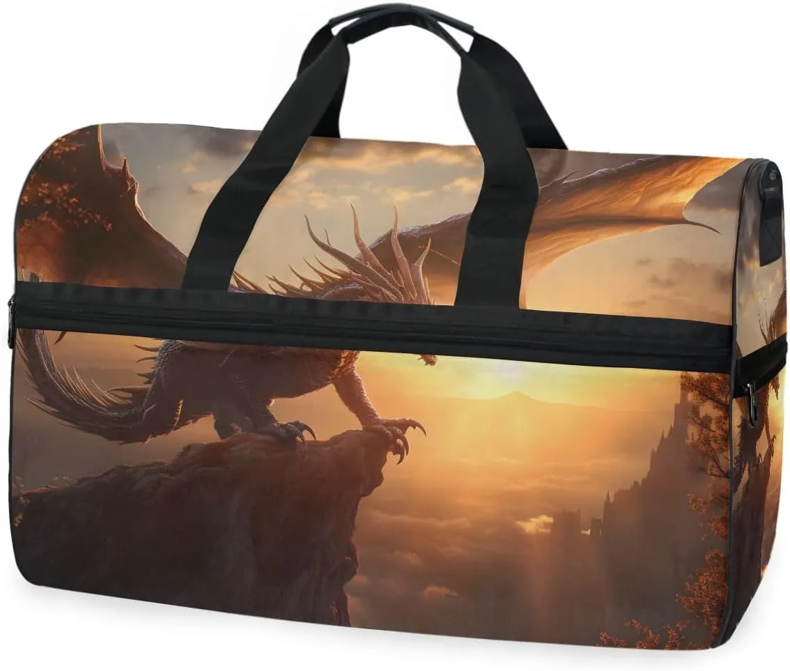 Pterosaur Dragon Dinosaur Travel Duffel Bag Luggage Sports Gym Bags With Shoes Compartment Large Capacity Lightweight Duffle Bag For Men Women