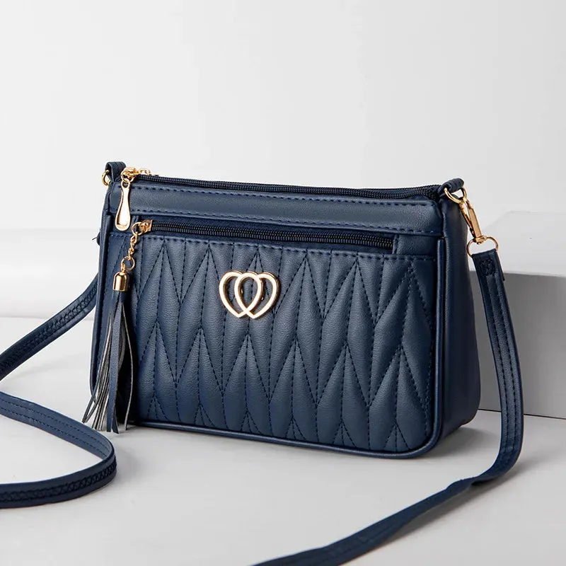 PU Crossbody Bags Double Zipper 2024 New Fashion Shoulder Bag for Women Large Capacity Tassel Decoration Heart-shaped Hardware