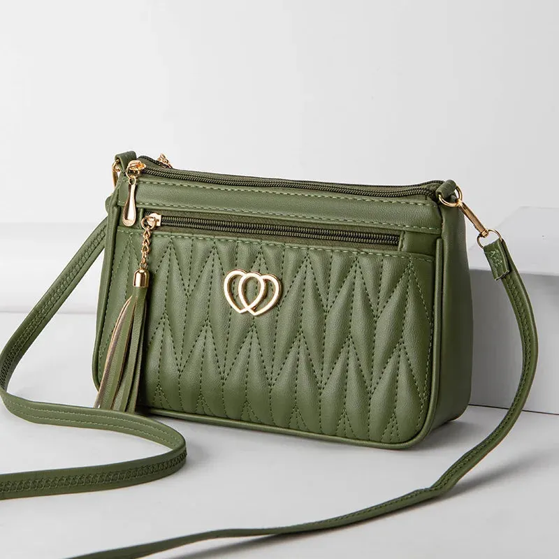 PU Crossbody Bags Double Zipper 2024 New Fashion Shoulder Bag for Women Large Capacity Tassel Decoration Heart-shaped Hardware