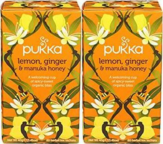 Pukka Herbs Organic Lemon, Ginger and Manuka Honey Herbal Tea, 20 itea bags (pack of 2 boxes)
