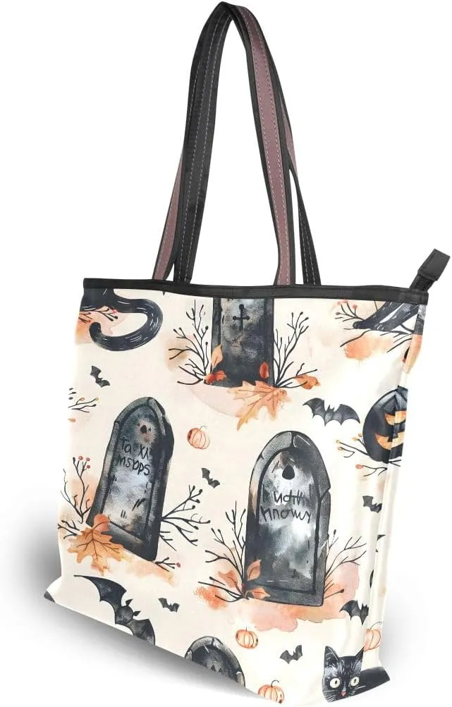Pumpkins and Tombstones A Shoulder Bags Large Handle Ladies Handbag