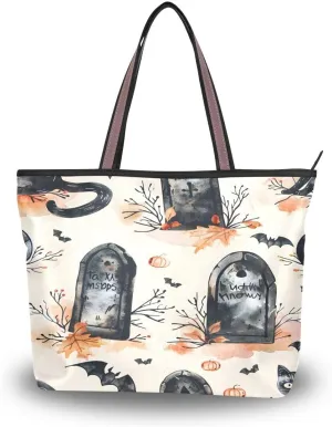 Pumpkins and Tombstones A Shoulder Bags Large Handle Ladies Handbag