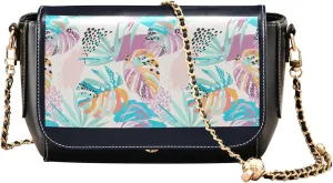 Purple Floral Design PU Leather Shoulder Bag Gifts Crossbody Purses for Women Phone Handbags with Chain Strap
