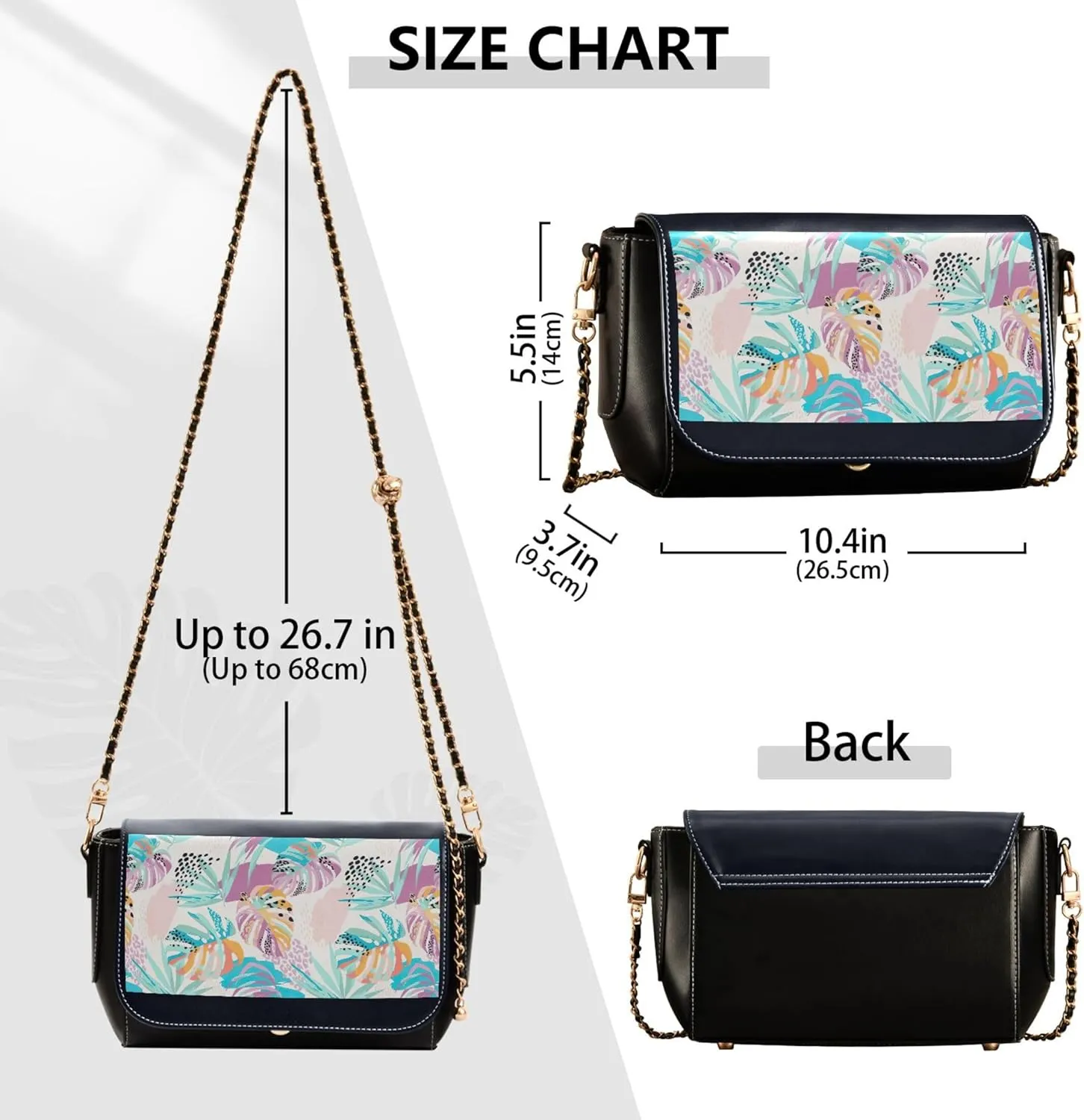 Purple Floral Design PU Leather Shoulder Bag Gifts Crossbody Purses for Women Phone Handbags with Chain Strap