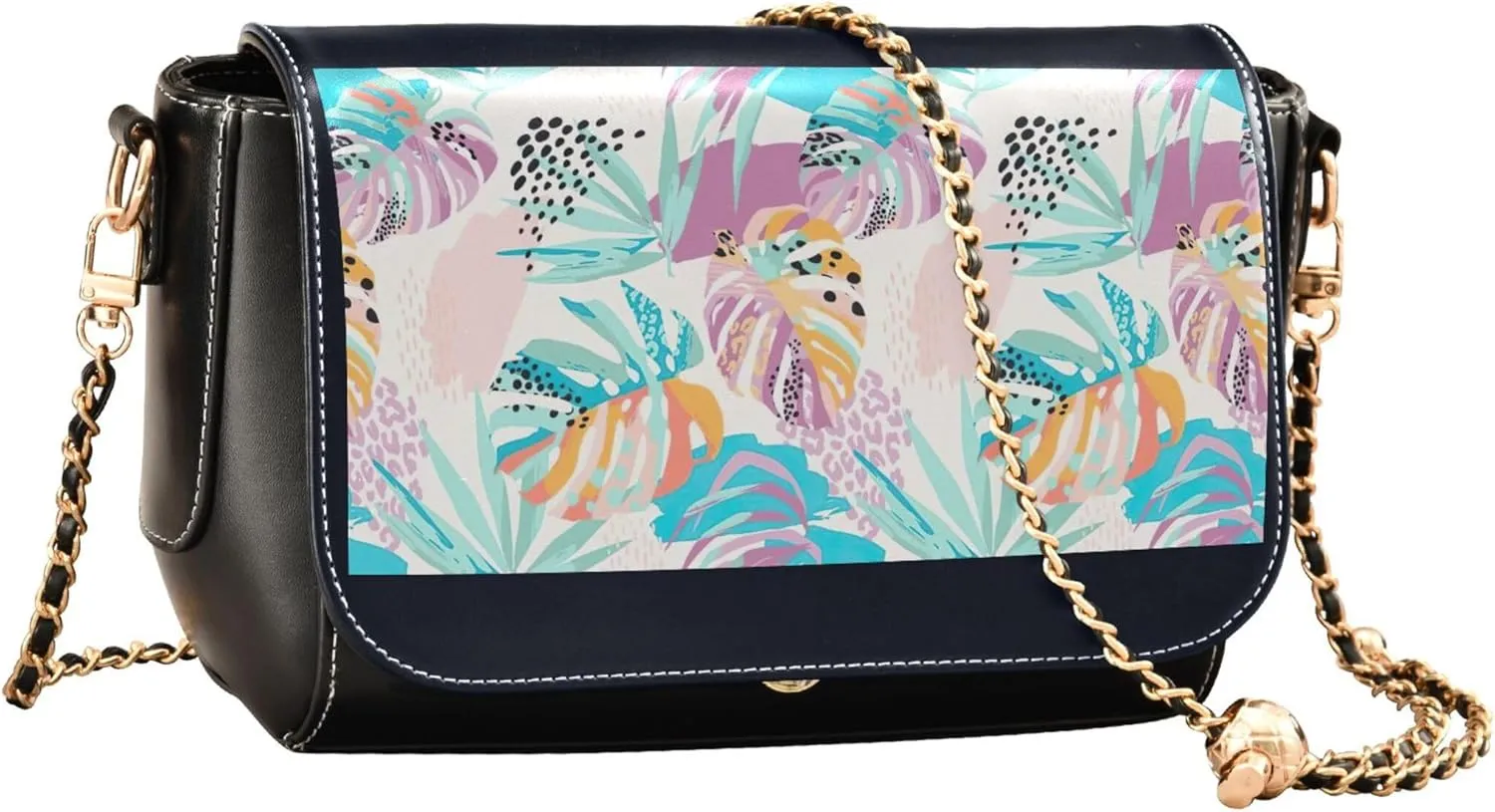 Purple Floral Design PU Leather Shoulder Bag Gifts Crossbody Purses for Women Phone Handbags with Chain Strap