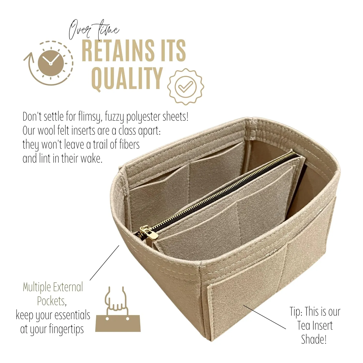 Purse Organizer for Picotin 22 Bag Organizer Insert, Picotin 18 Bag Insert, MM Picotin PM Bag Organizer, 2mm Thick Premium Felt Snug Sturdy Gold Zipper (For Picotin 22 (MM), Geyser Blue)