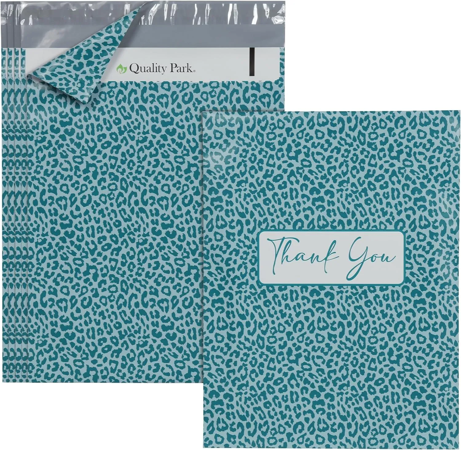 Quality Park Thank You Poly Mailers, 10 x13 Inch Shipping Envelopes, 100 Pack, Self Seal, Waterproof Shipping Bags for Clothing, Leopard (QUA89301)